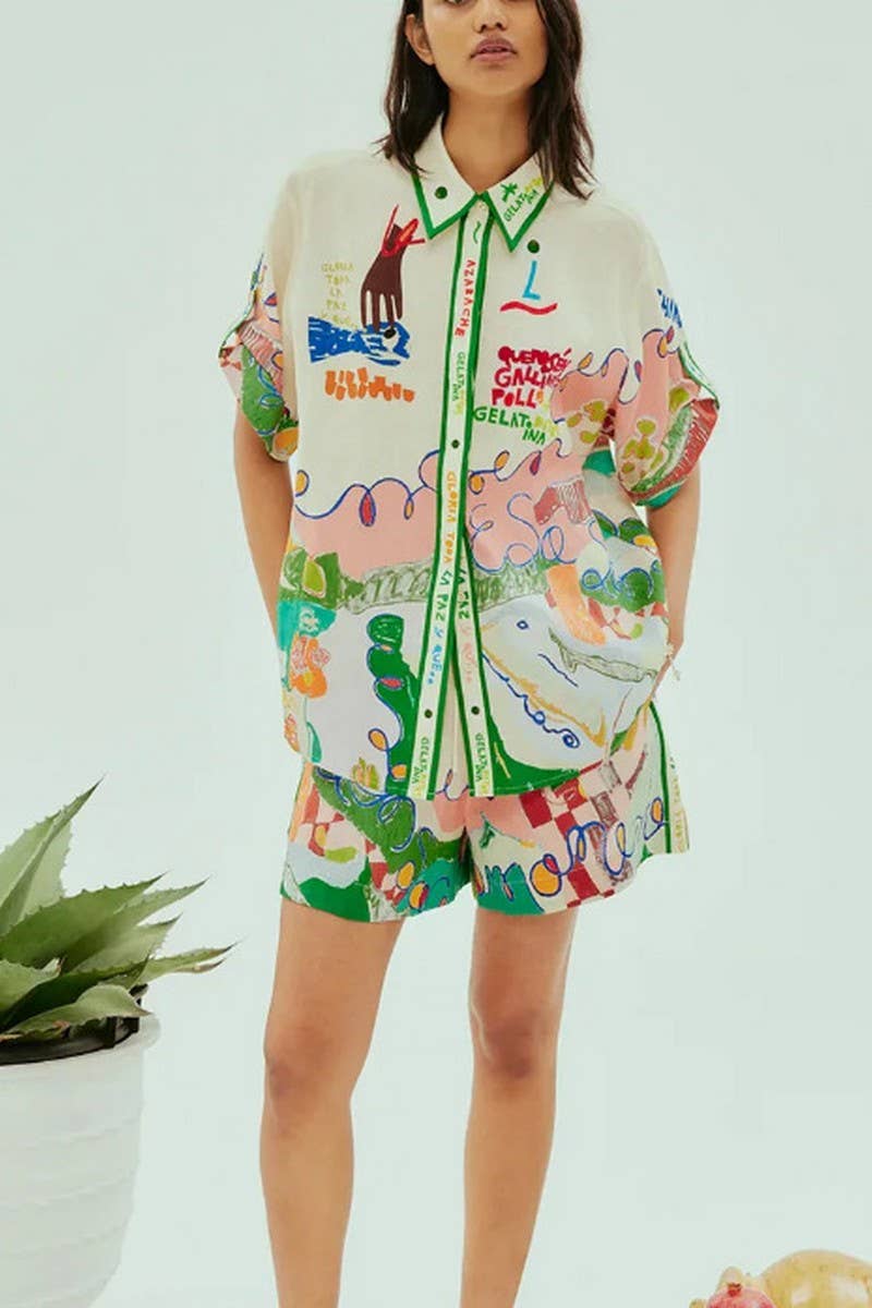 Printed Shirt Shorts Two-Piece Set