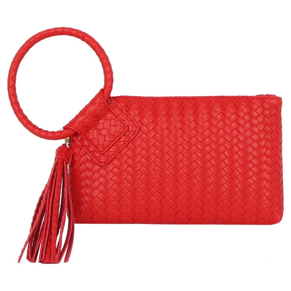 Calin Woven Fringe Cuff Handle Clutch Bag