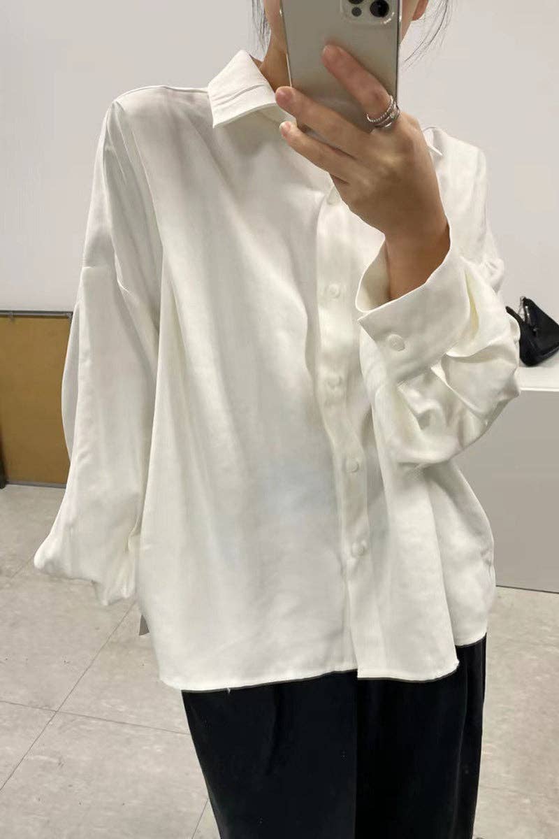 Pleated-Back Long Sleeve Blouse