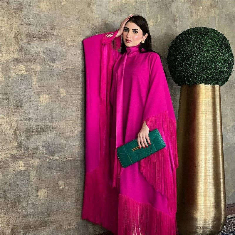 Boho Chic Batwing Sleeve Tassel Maxi Dress