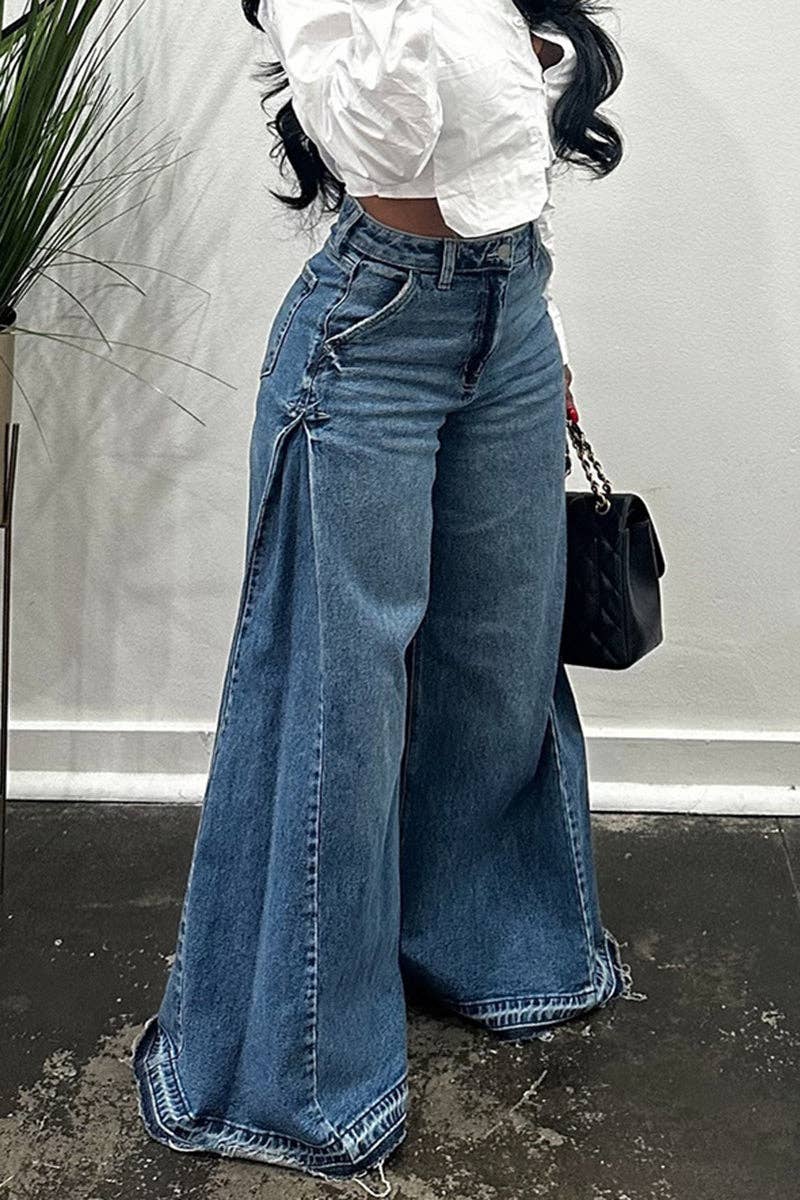 Wide-Leg High-Waist Denim Pants