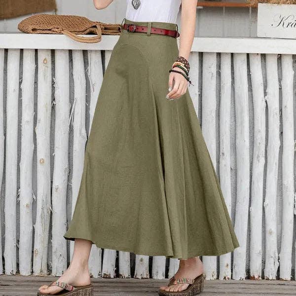 High Waist Flared Solid Color Skirt