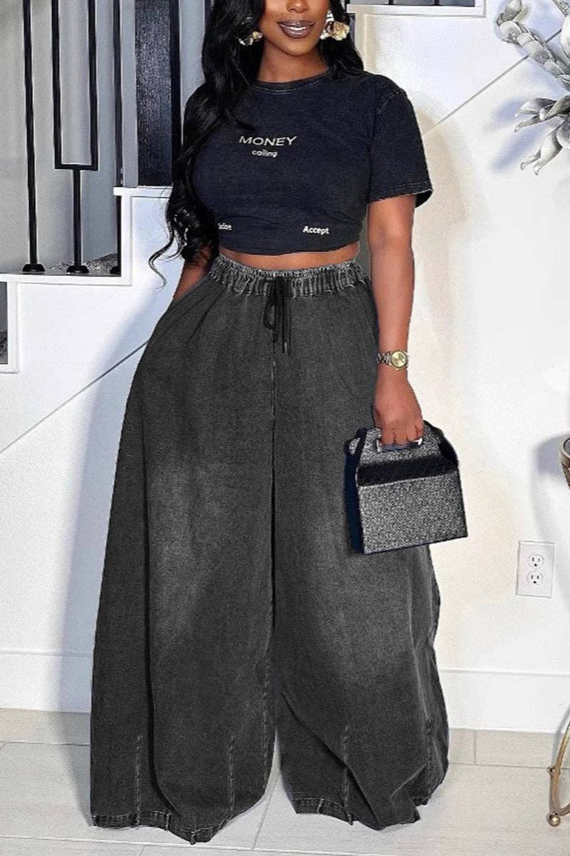 Wide-Leg Denim Pants