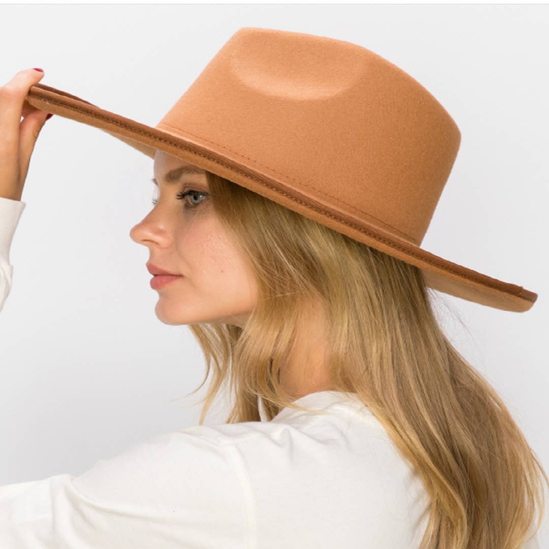 Structured wide brim rancher hat with pencil roll brim
