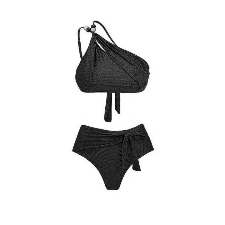 3-piece Bikini Set with Leaf Print Cover Up