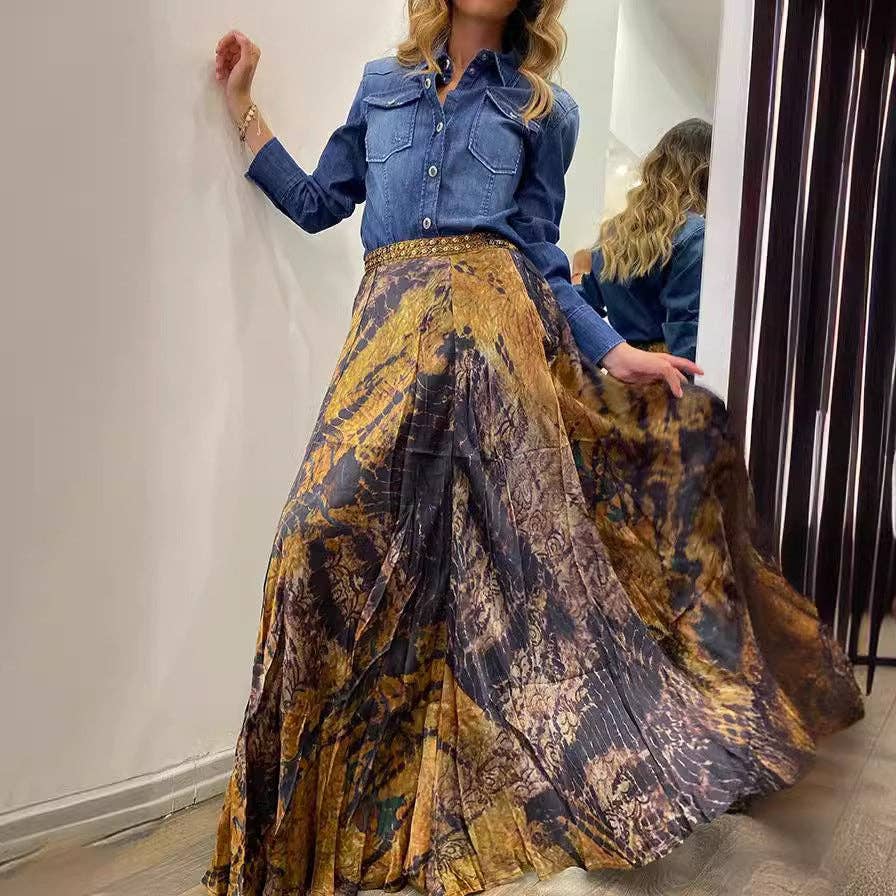 Burnished Print Maxi Skirt