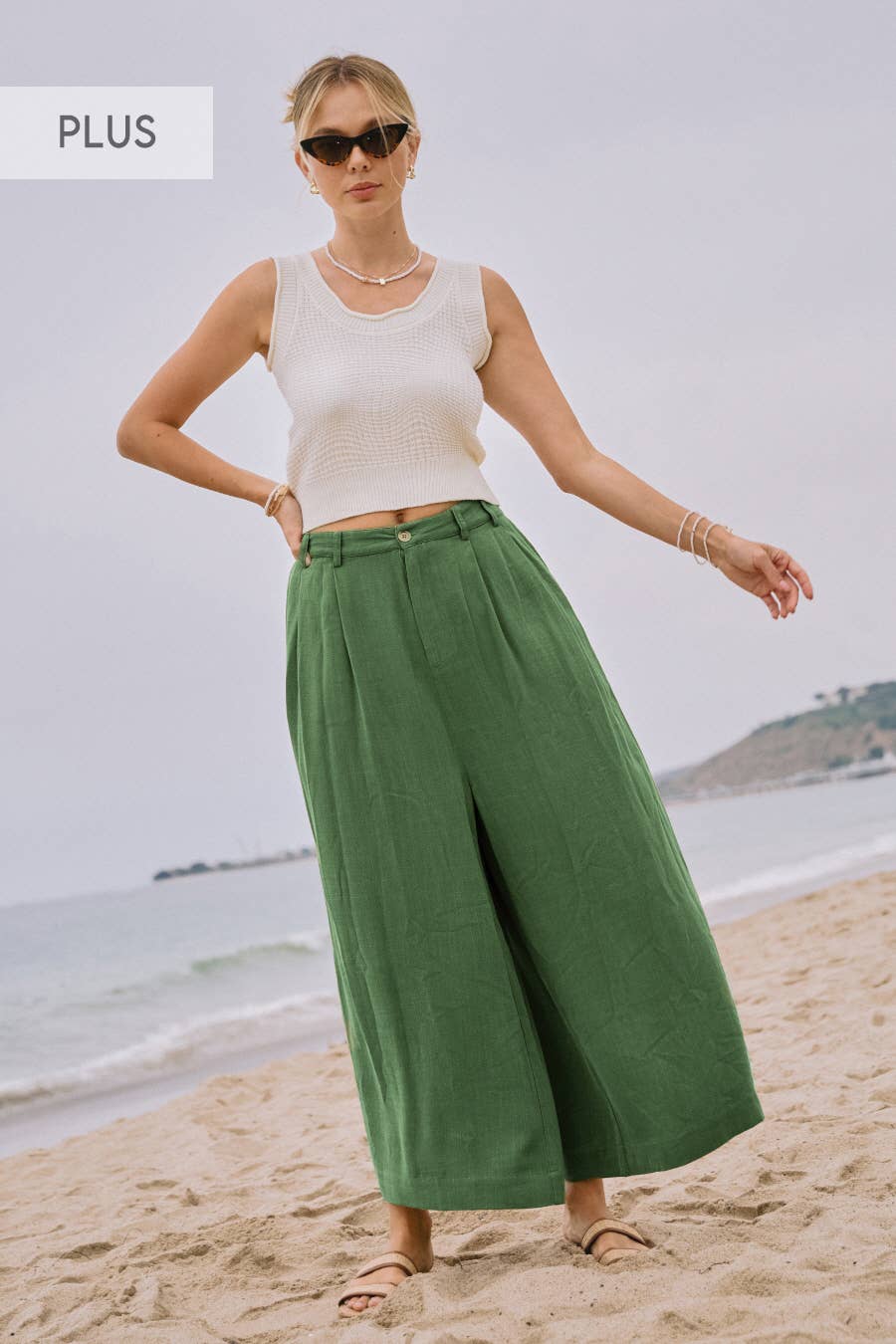 Plus Acid Washed Cotton Palazzo Pants