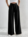 Pleated Wide Leg Work Pants Women N6B041