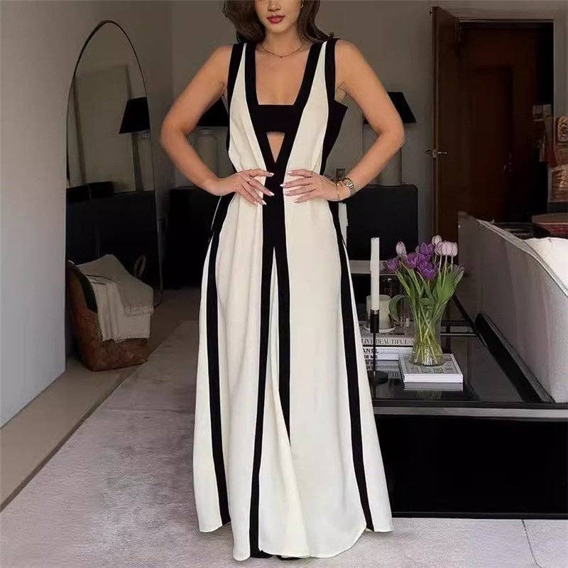 V-Neck Sleeveless Dress With Reversible Color Design