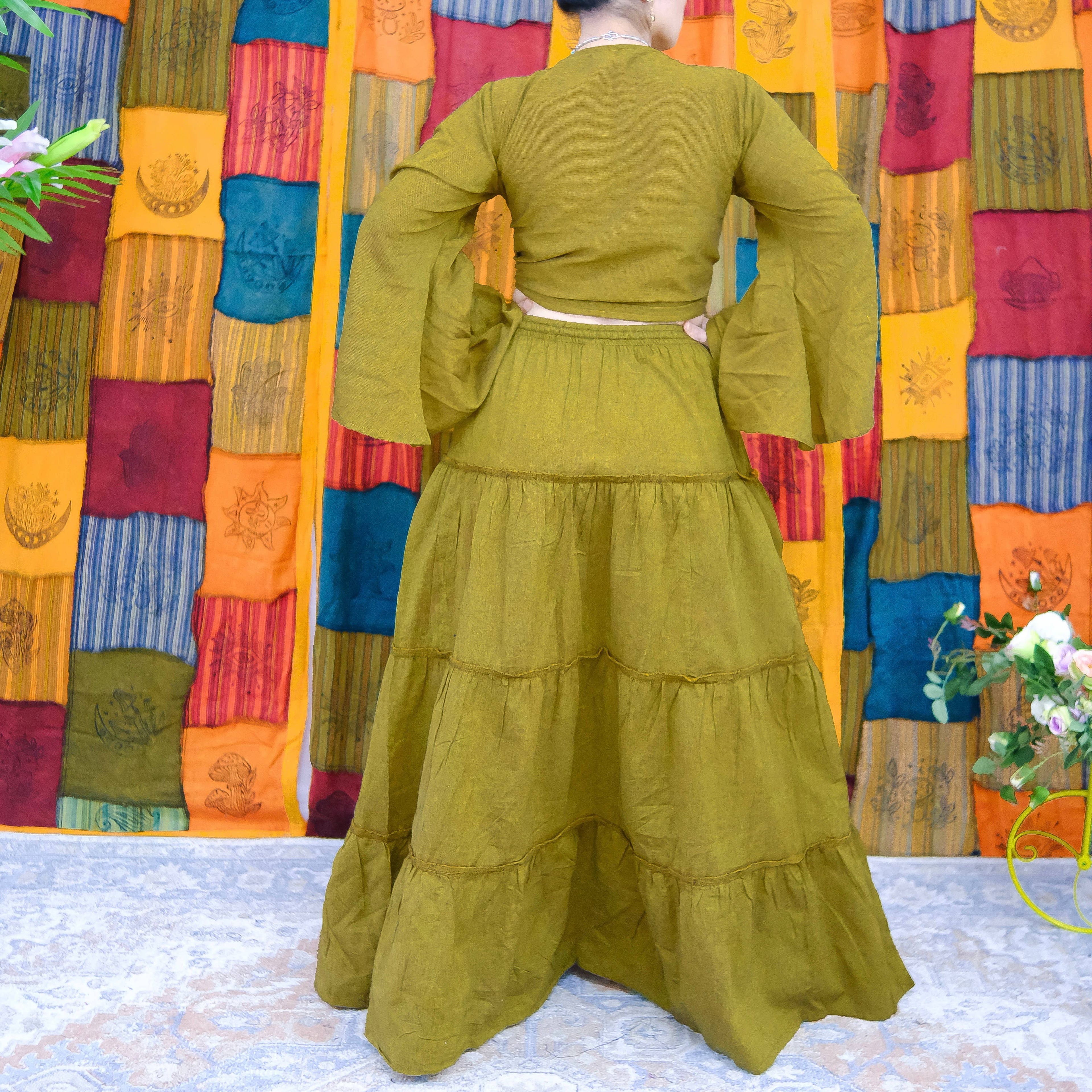 Flowy Tiered Skirt with Flare Sleeve Top Set