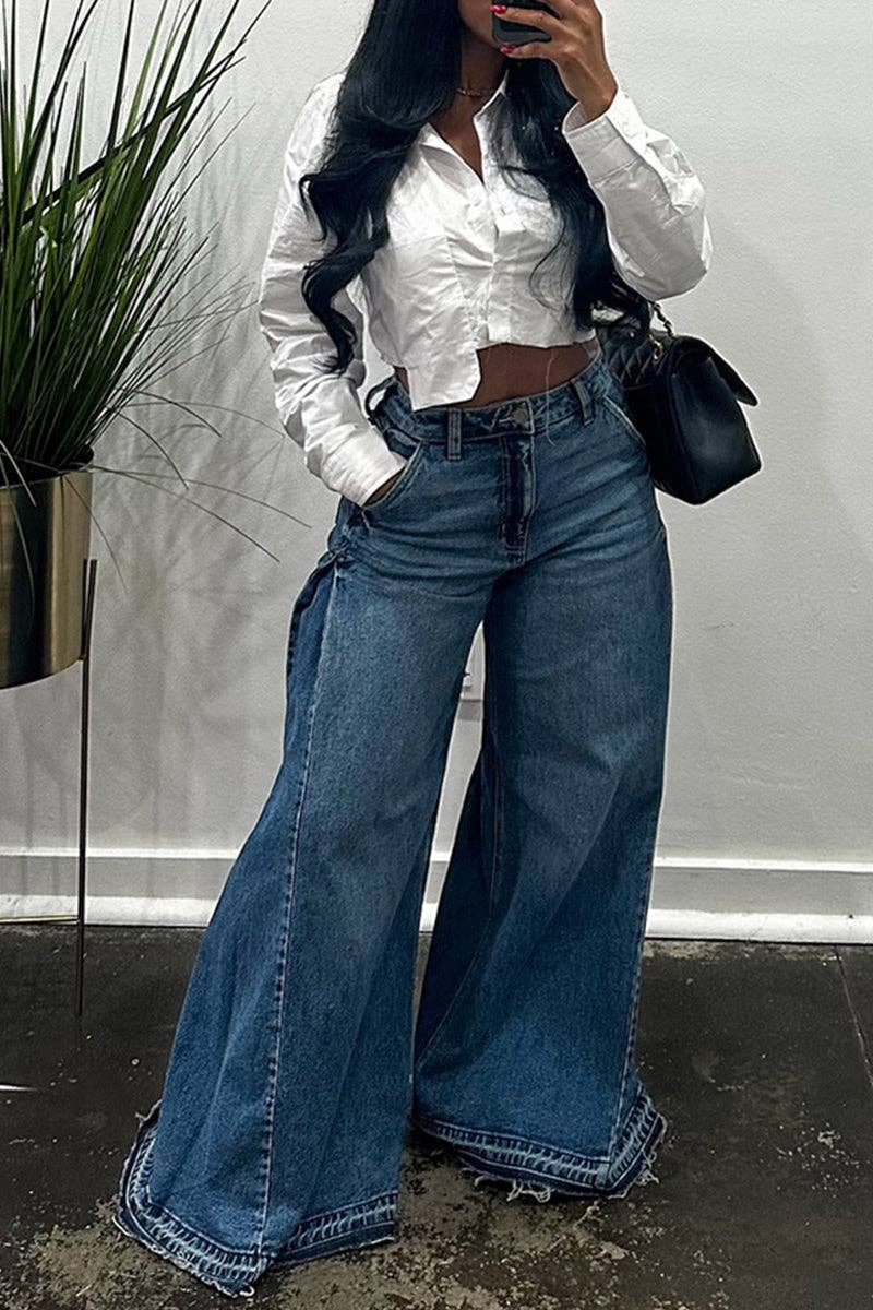 Wide-Leg High-Waist Denim Pants
