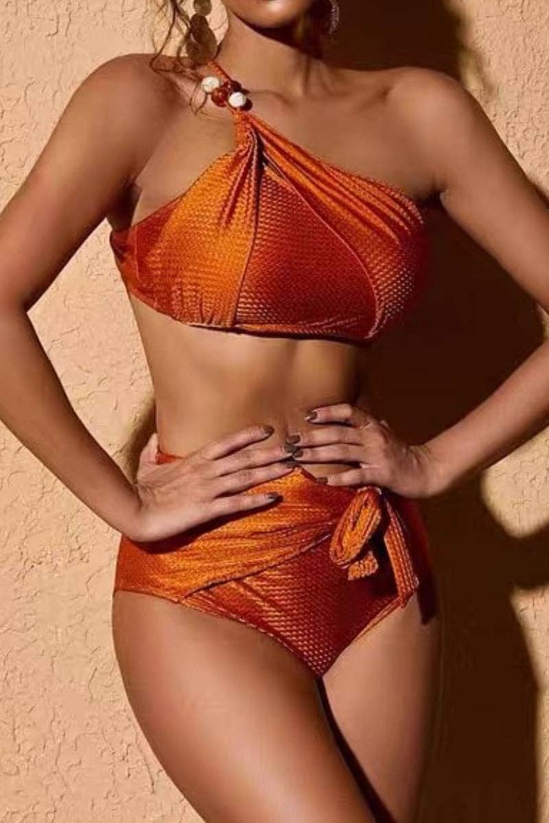 3-piece Bikini Set with Leaf Print Cover Up