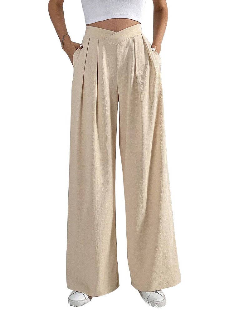 Pleated Wide Leg Work Pants Women N6B041