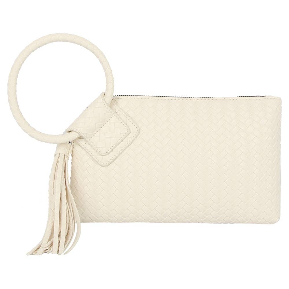 Calin Woven Fringe Cuff Handle Clutch Bag