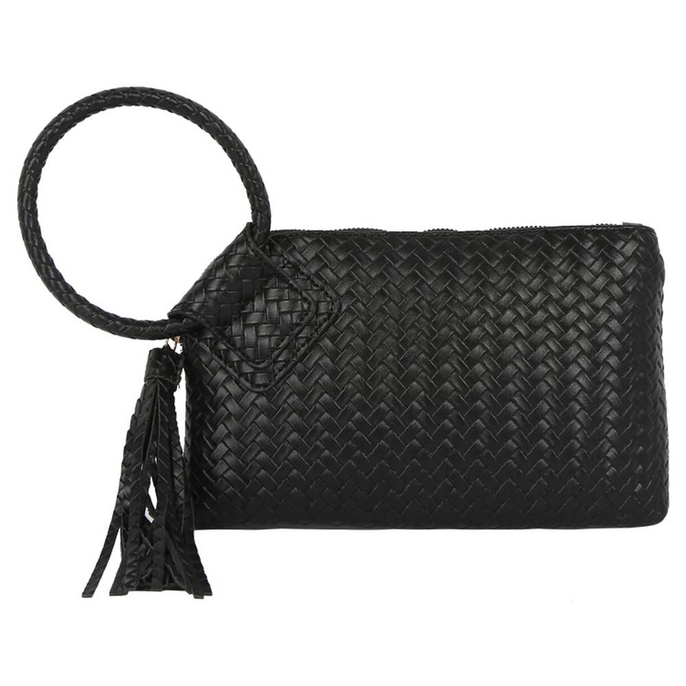 Calin Woven Fringe Cuff Handle Clutch Bag