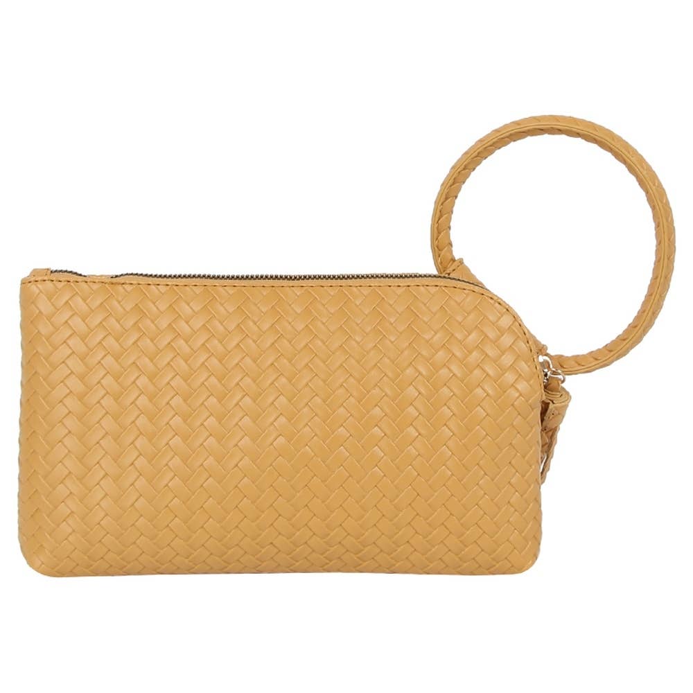 Calin Woven Fringe Cuff Handle Clutch Bag