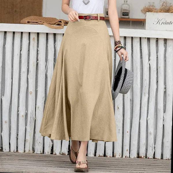 High Waist Flared Solid Color Skirt