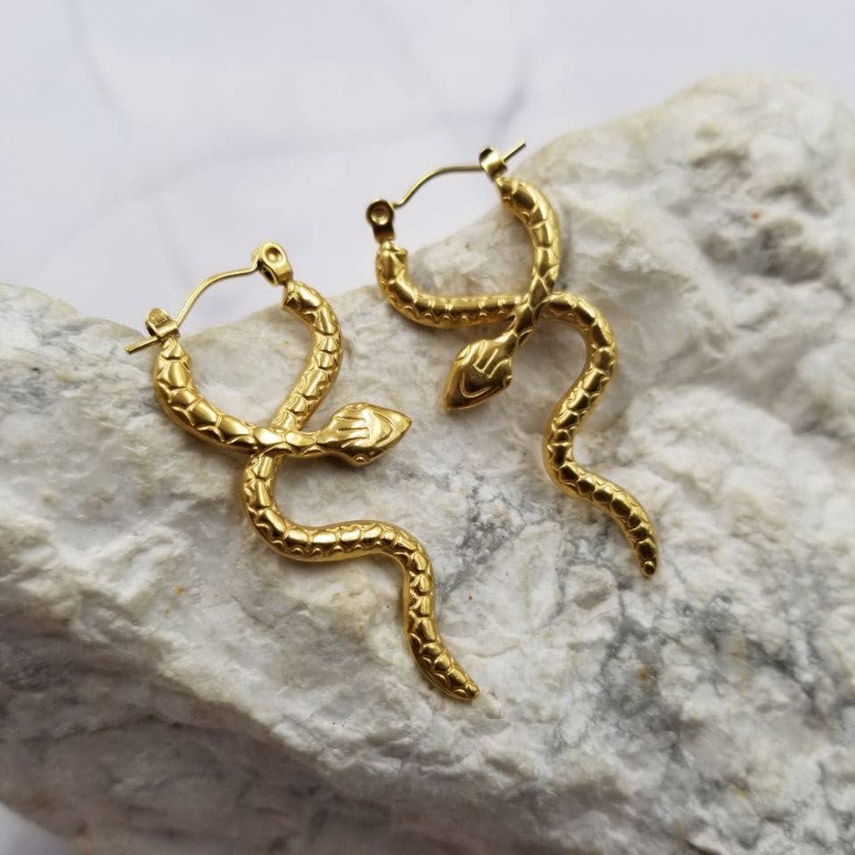Goth Gold Snake Hoop Earrings