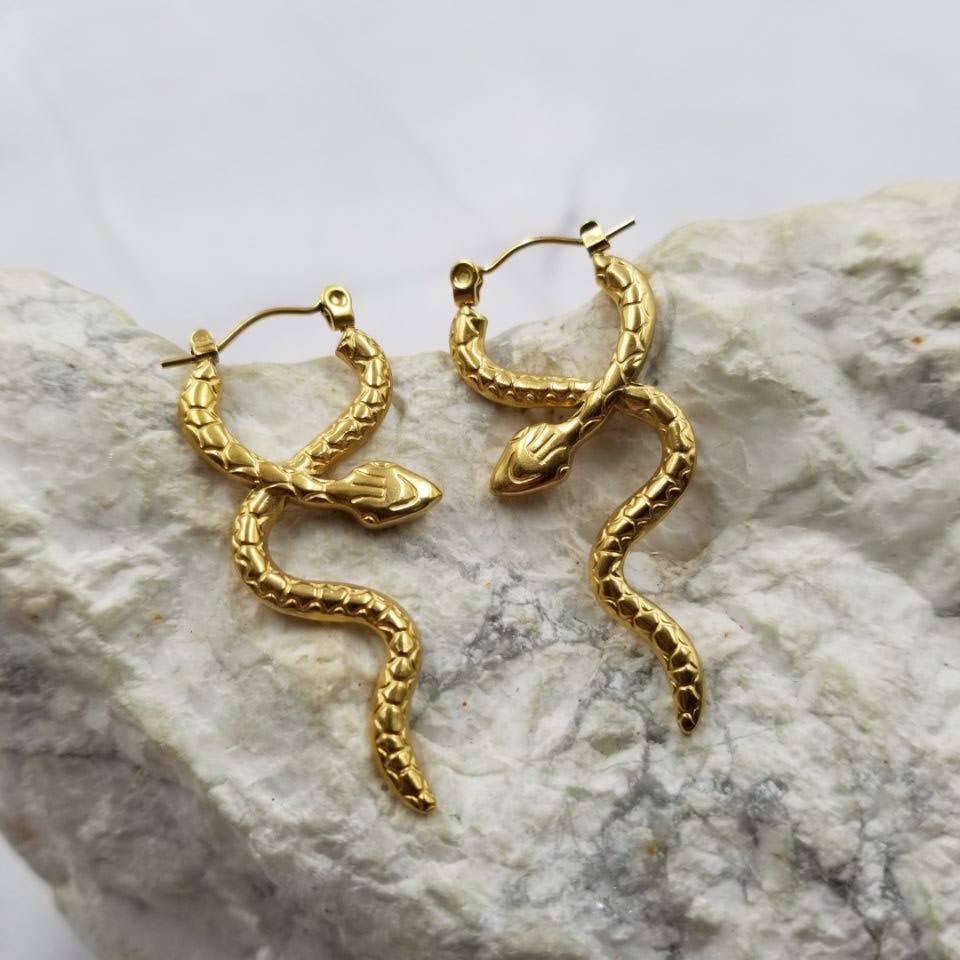 Goth Gold Snake Hoop Earrings
