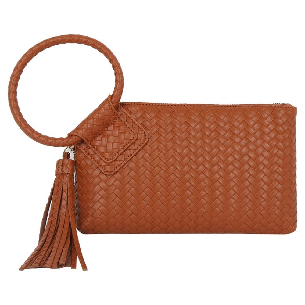 Calin Woven Fringe Cuff Handle Clutch Bag