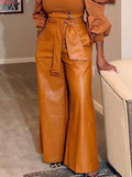 High Waisted Wide Leg Belted Zipper Trousers